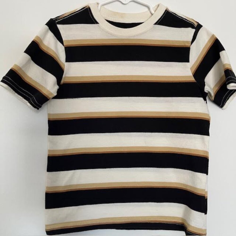 Boys Wonder Nation Size 6-7 Brown/Black/White Striped Short Sleeve Shirt - Picture 1 of 8